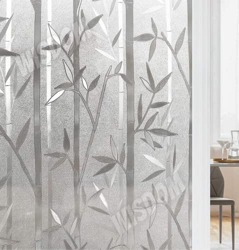 Image of WISDOM Privacy Window Film Frosted Glass Film Glass Film No Glue Anti-UV Window Sticker Non Adhesive for Privacy Office Meeting Room Bathroom Living Room (Crystal Bamboo, 12 x 50 inch)
