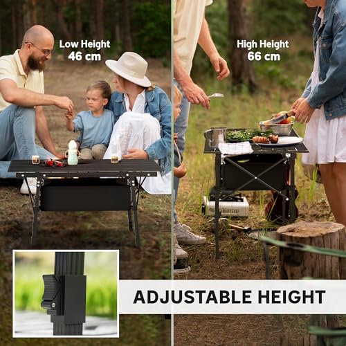 Outsunny Folding Camping Table, 90 x 55 cm Height Adjustable Portable Collapsible Table, 3ft Lightweight Aluminium Rollup Picnic Table with Storage Basket for Outdoor Garden Party BBQ, Black - Image 5