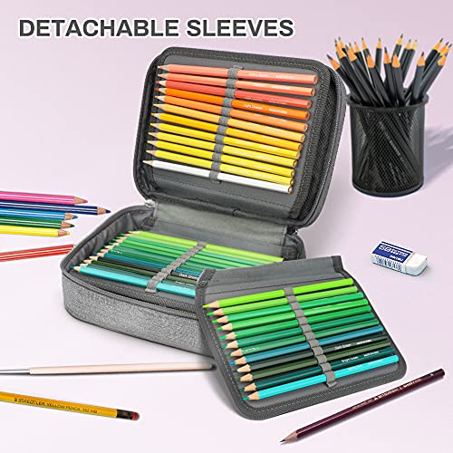Image of Number-one Large Capacity Pencil Case, 72 Slots Colored Pencil Pouch Bag Portable Pencil Holder Stationery Organizer with Compartments for Office and Travel, Grey