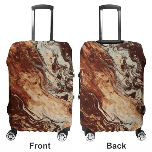 Marble Mixed Brown Luggage Cover, Elastic Luggage Protector Fits 19-32in Suitcases, Washable & Anti-Scratch Suitcase Cover for Men Women S3