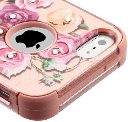 Wydan Compatible Case for iPhone 5 SE 5S - TUFF Hybrid Hard Shockproof Case Protective Heavy Duty Impact Skin Cover - Roses for Apple