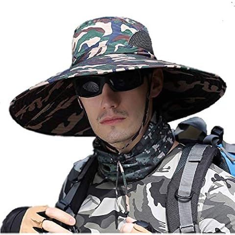 HYCOPROT Super Wide Brim Sun Hats for Men, Outdoor Fishing Bucket Boonie Hat Waterproof Breathable Mesh Cap for Hiking Travel Camping Gardening & Boating (Yellow Camo) Cover