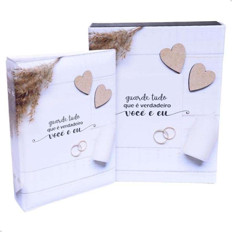 Estojo Imantado Álbum 100 Fotos 15x21 VOCÊ E EU Aliança Namorados Casamento Bodas Enlace