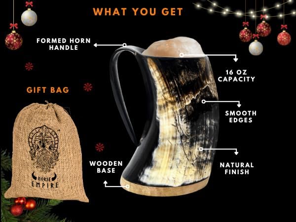 Viking Horn Mug - 100% Authentic 16-20oz Ultimate Unique Handmade Viking Ox Horn Norse Mug for Hot & Cold Drinks-Gift for Men and Women- Food Grade Medieval Style Man's Beer & Mead Cup… - Image 4