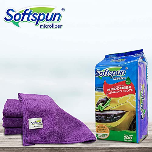 Image of SOFTSPUN Microfiber Cleaning Cloths, 50x50cms 4 pcs Towel Set 340 GSM Purple! Highly Absorbent Lint and Streak Free Multi-Purpose Wash Cloth for Kitchen Car Window Stainless Steel Silverware.