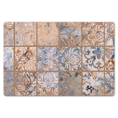 KitchenYeah© Set de 6 Manteles Individuales Plástico 45x30 cm Antimanchas y Antideslizantes Tapete Mesa Comedor Salvamantel Individual PVC Azulejos - Antiguos - Hojas - Marrón