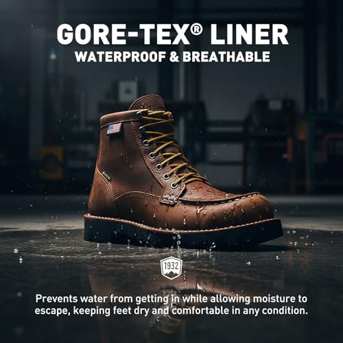 Image of Danner 6 inch Bull Run GTX Work Boots for Men - Oiled Full-Grain Leather Upper with Non Slip Wedge Outsole and 3-Density Cushion Footbed, EH Resistant