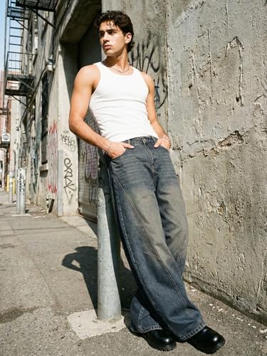 Image of JMIERR Men's Barrel Jeans Baggy Wide Leg Y2K Twisted Seam Relaxed Fit Hip Hop Denim Pants Casual Streetwear