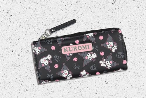AI ACCESSORY INNOVATIONS Kuromi Expressions Allover Design Faux Leather Full Zip Wallet With Metal Logo Badge4