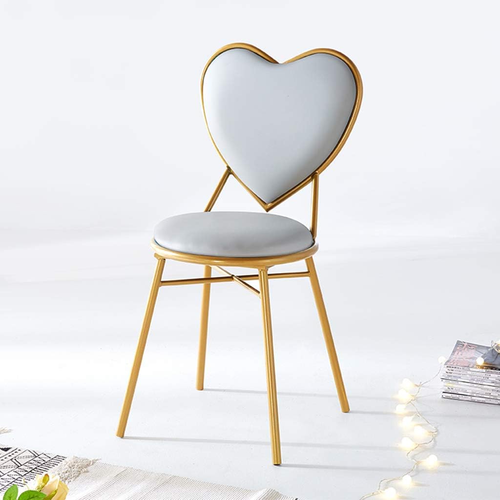 Woodilla Heart-Shaped Velvet Vanity | Makeup Chairs, Creative Bedroom Dressing Chairs,Multifunction Cafe/Coffee Chair Decoration Dining Chair Furniture (Grey & Gold)