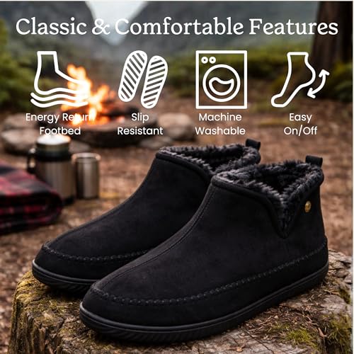 Image of Dearfoams Men's Memory Foam Indoor House Slippers Brixen Ankle Boot House Shoes - Gifts for Men