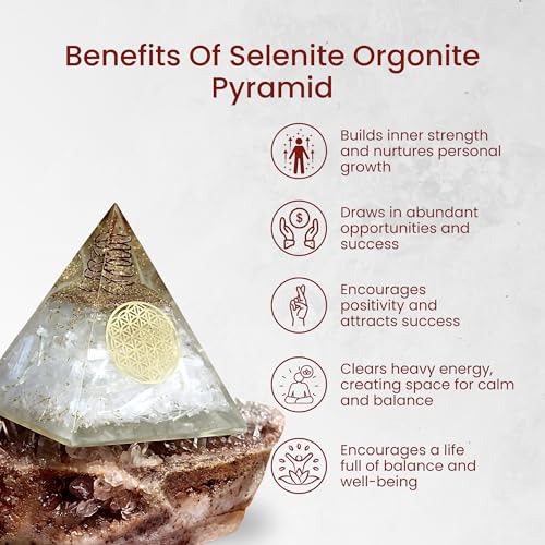 Image of Orgone Selenite Pyramid with Flower of Life - Handmade Orgonite Energy Generator for Meditation, Reiki Healing & Positive Energy