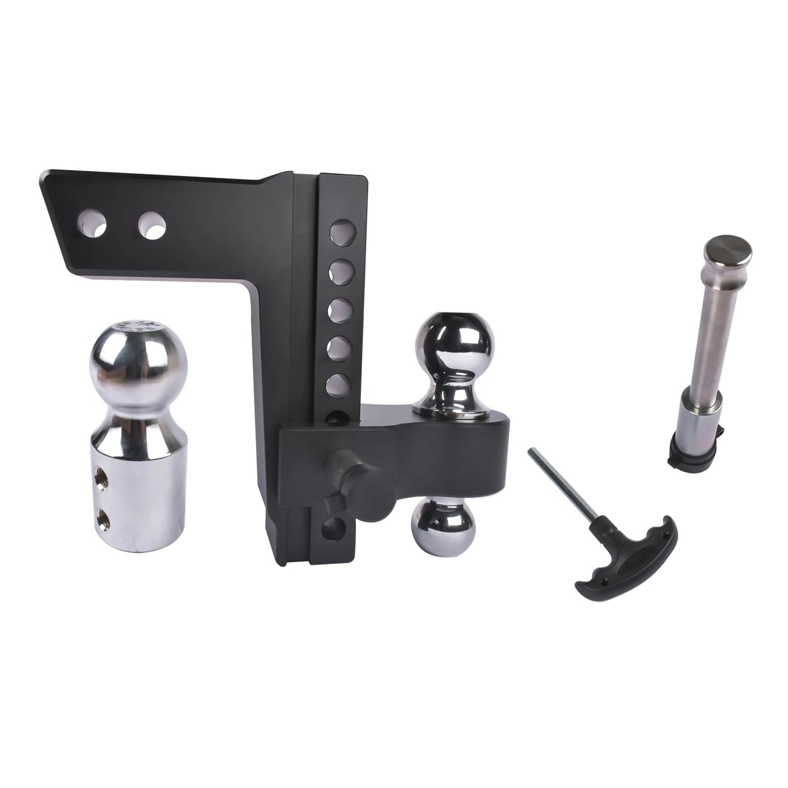 Enganche de Remolque Ajustable de 2,5" con Receptor Negro y caída de 8" con Doble Bola de Montaje, 18500 LB/elevación, Aluminio Resistente, 3 Bolas de Acero Alta Capacidad de Remolque