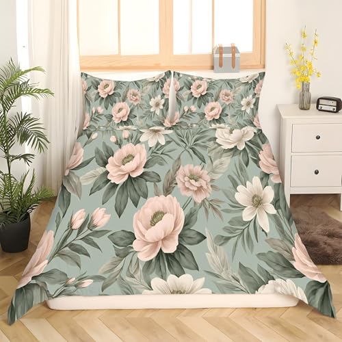 Housse de couette 240 x 260 imprimé fleurs ensemble 3 pièces