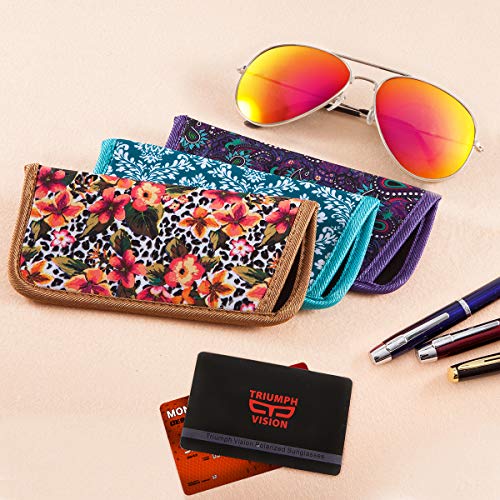 Image of TRIUMPH VISION Reading Glasses Pouch Eyeglass Sleeve Soft Case Slim 3 Pack | Alternative to Bulky Case Lightweight,Neoprene Lined Padded Protect Optical lens Slip in, Cute Pattern Portable for Daily Use
