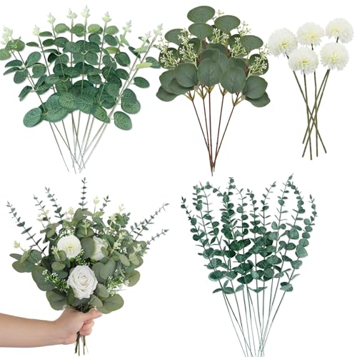 30 Stück Künstliche Eukalyptus und Kunstblumen, Eukalyptus Deko Künstliche Zweige Künstlich...