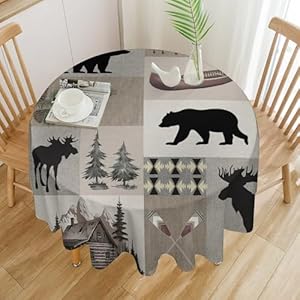 Vintage Bear Tablecloth, Retro Bear Cottage Country Round Table Cover Rustic Cabin Farmhouse Style Tabletop Water Resistant Wipeable Tablecloths for Kitchen Dinning Decor 36" Vintage Bear Tablecloth Retro Bear Cottage Country Round Table Cover Rustic Cabin Farmhouse Style Tabletop Water Resistant Wipeable Tablecloths for Kitchen Dinning Decor 36