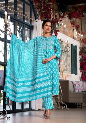 Image of MIRCHI FASHION Pure Cotton Women Straight Batik Printed Kurti Set with Dupatta and Pant