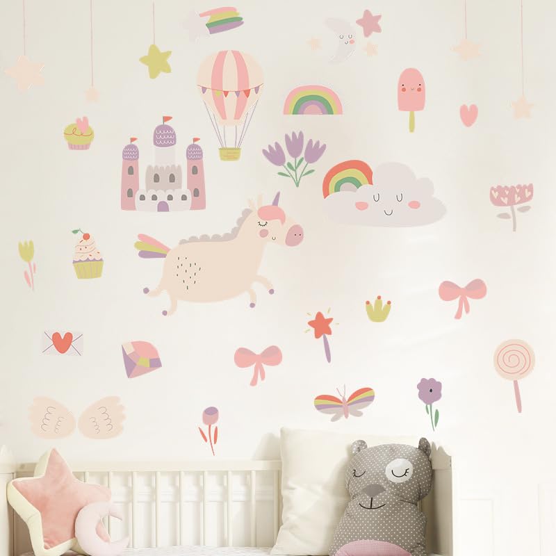 Image of Magical Unicorn Castle Wall Stickers for Kids Baby Wall Stickers for Kids Room Bedroom Playroom Nursery Living Room Decor Wall Art Wall Decoration Boho-Self-Adhesive