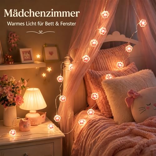 2M 20 Led Katzenpfoten Lichterkette mit Timer, Batteriebetrieben, Katzenpfote Lichterketten, Warmweiß Lichterketten Katze Deko für Kinderzimmer, Babyzimmerdeko, Partysdeko, Außen Und Innen – Bild 5