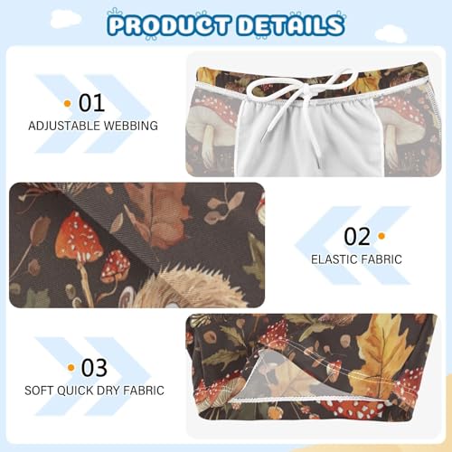 Fall Mushrooms Hedgehogs Cute Colored Cats Boys Swim Trunks Swimsuits for Toddler Boy Swim Shorts Trunks 3T-10T3