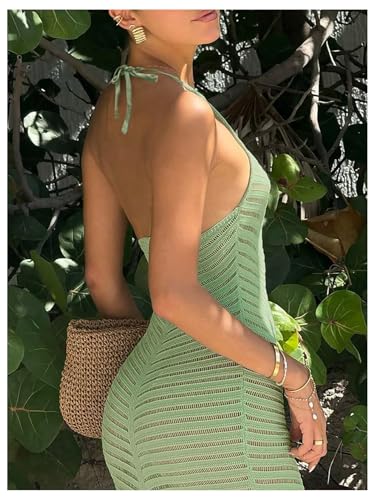 MakeMeChic Women's Hollow Out Cover Up Dress Tie Backless Halter Neck Sleeveless Beach Swimsuit Maxi Dresses4