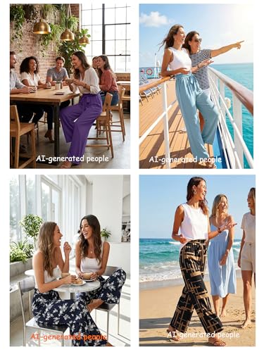 Heymoments Women's Wide Leg Lounge Pants with Pockets Floral Print XX-Large Lightweight High Waisted Adjustable Tie Knot Loose Comfy Casual Trousers — view 6