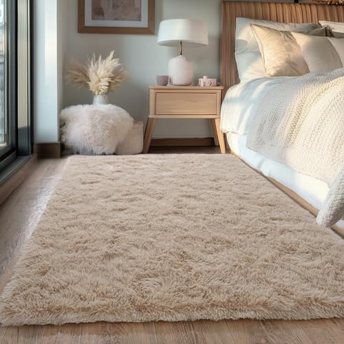 Tapete Beige Fluffy 4x6 pies Ultra Suave Antideslizante miniatura 2