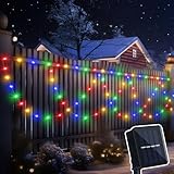 Kittmip 2 Pcs 13ft Total 26ft Christmas Fence Decoration Light Solar Christmas 380 LED String Light Half Round Xmas Outdoor Decor 8 Modes for Patio Garden Backyard Eave(Colorful)