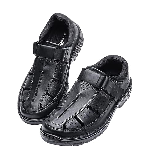 MGGMOKAY Men's Fisherman Sandals Leather Closed Toe Cutout Casual Sandals Black