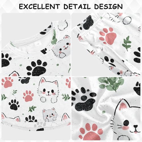 Long Sleeve Pajama Set for Girls Boys,Cute Cats and Prints Comfy Crewneck Sleepwears,Soft Kid's Homewear Clothes Underwear Sets 3T3
