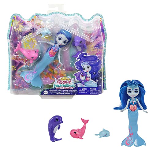 Enchantimals - Ocean Kingdom Playset della Famiglia con Bambola Dorinda il Delfino Blu con Coda Rimovibile, Corona e 3 Amici Delfini, Giocattolo per Bambini 3+ Anni, HCF72
