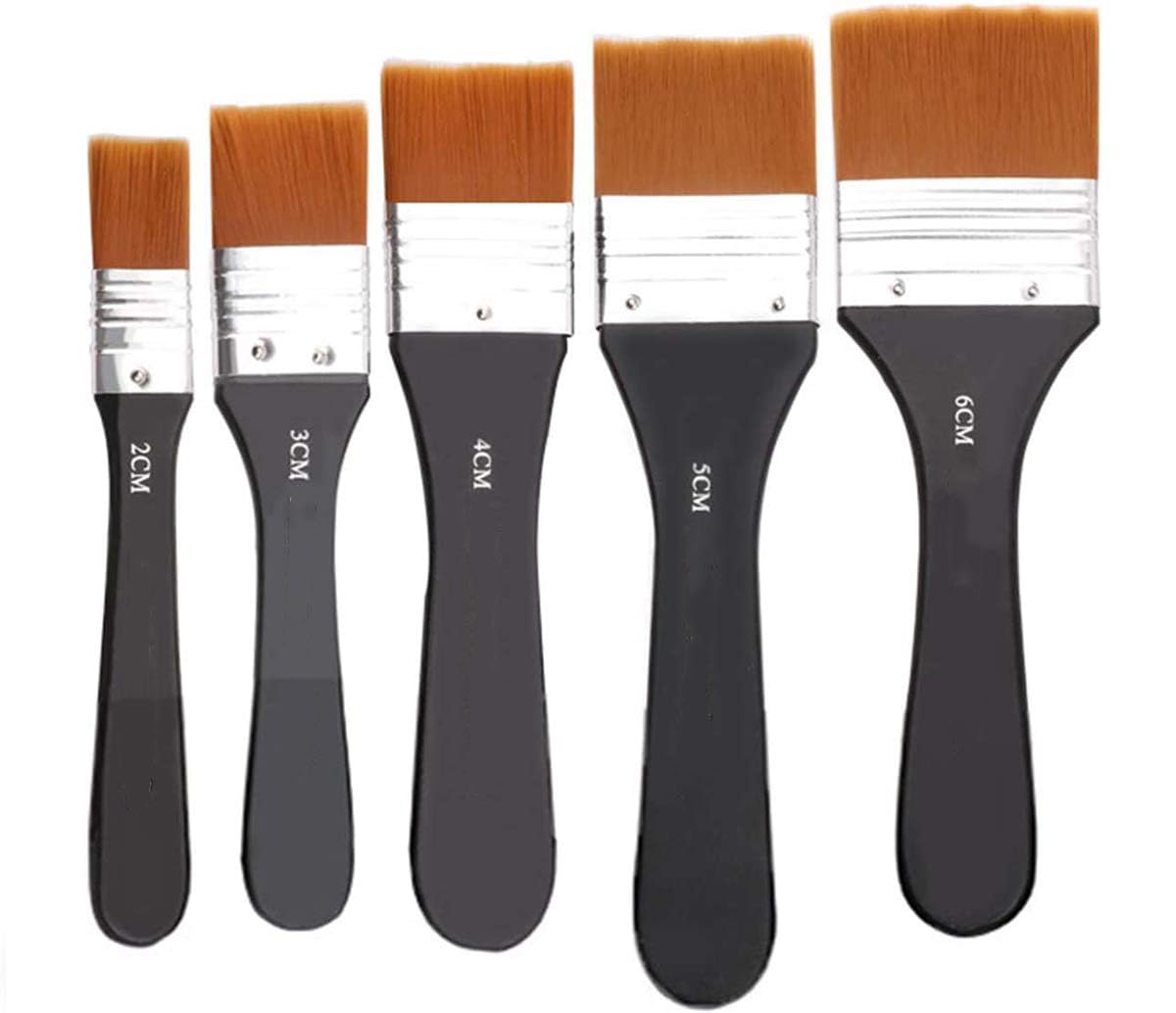 Paint Brushes Set, DELFINO 5 Piece Flat Brush Set, Multi-Purpose Assorted Size Wall Brushes, Flat Paintbrush, Flat Artist Paint Brush for Home Brushes Barbecue Oil Painting and Furniture Paints