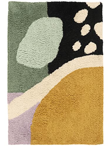 RugVista Badematte Oceana, 90 x 60 cm, Rechteckig, Mittelflor, Moderner Badteppich, Maschinenwaschbar bis 30°C, 100% Baumwolle, Multi