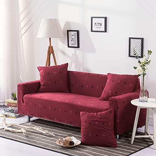 Housse canapé 4 places à motif en croix protecteur de sofa extensible 235-300cm