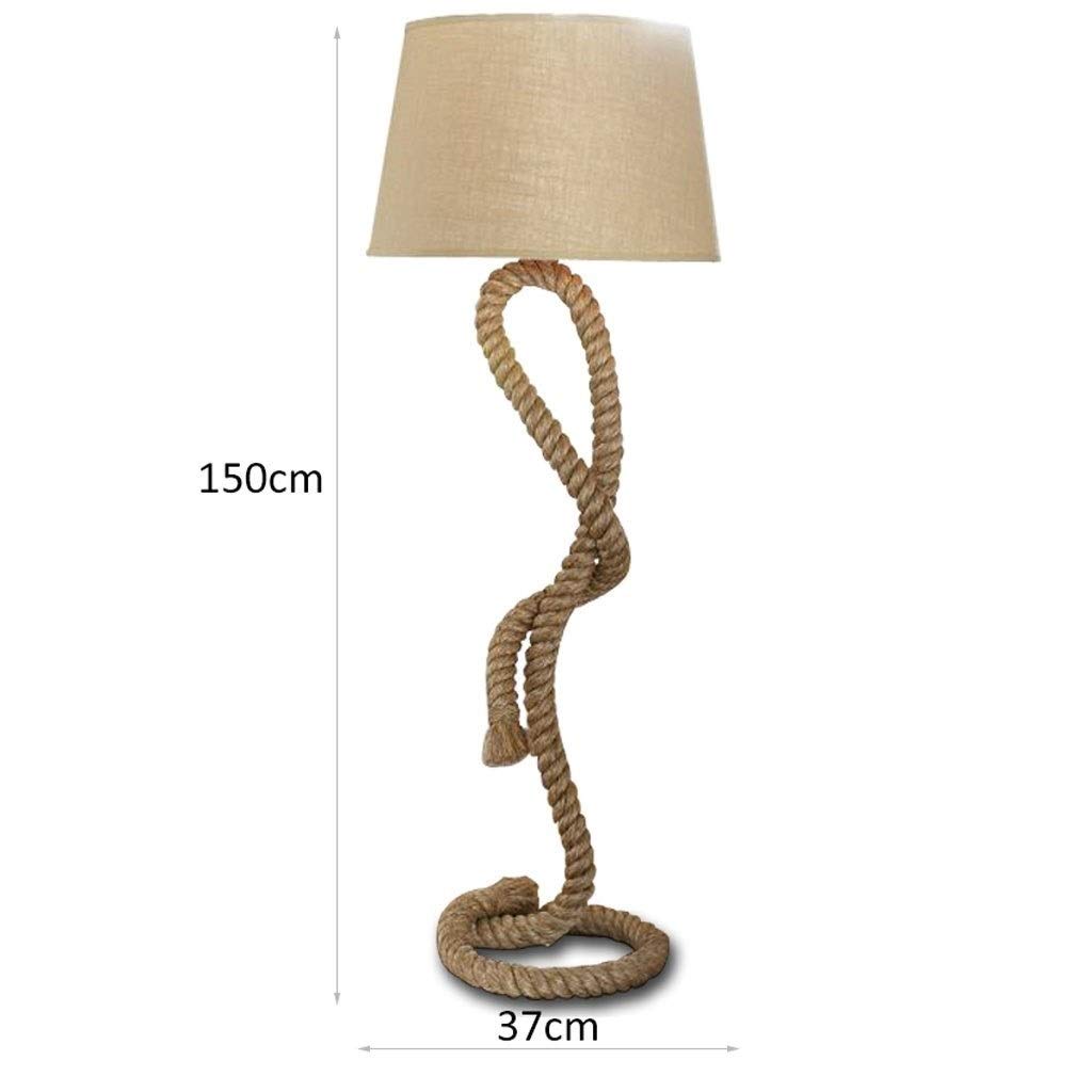 TEBUTI Lampada da terra, corda di canapa americana, stile retrò, decorazione per soggiorno, sala da pranzo, camera da letto, bar, club, hotel, paralume in iuta beige, 151 x 37 cm, E27 60 W (senza