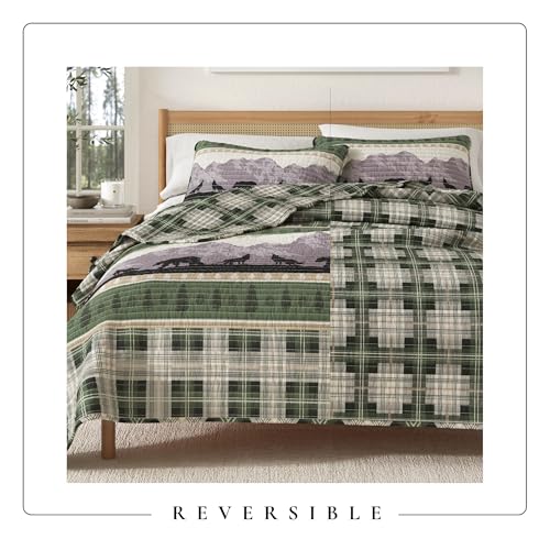 Great Bay Home Lodge Quilt Set - 3-Piece Full/Queen Size Rustic Bedding Set - Lightweight, All-Season, Reversible Bedspread (Forest Patchwork) - image 5