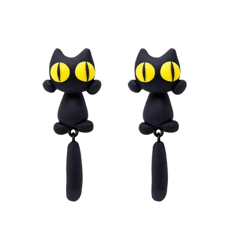 BinosterBlack Cat Women Girls Stud Earrings Cartoon Cat Earring Birthday Party with Jewelry box