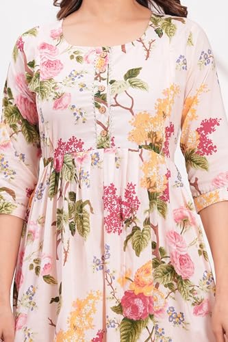 Image of The Moon Star Women's Cotton Floral Printed Anarkali Maternity Feeding Kurti | Breastfeeding Dress for Mothers | Zipper Feeding Kurti,Nursing Kurti, Comfortable and Trendy Maternity Wear