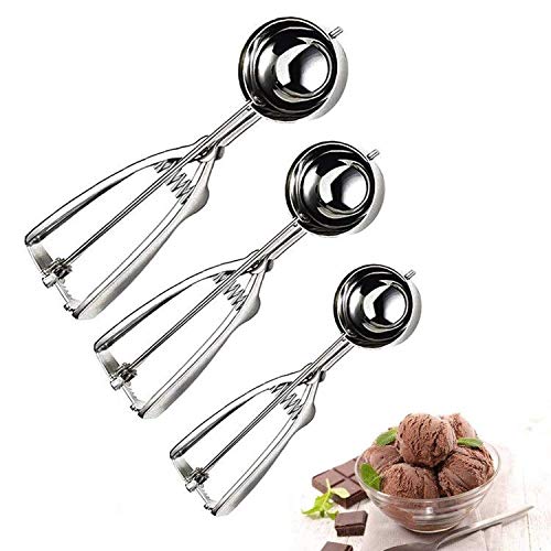 hanmir Ice Cream Scoop, Cookie Scoop Set, 3 Pcs Stainless Steel Ice Cream Scoop Trigger
