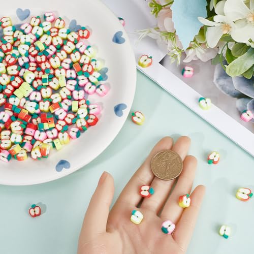 SUNNYCLUE 1 Box 200Pcs Polymer Clay Beads Red Apple Green Pink Fruit Spacer Beads Teacher Beads Handmade Clay Apple Shape Slice Flat Beads for jewellery Making Beading Kits Bracelets Keychain Supplies - Image 3