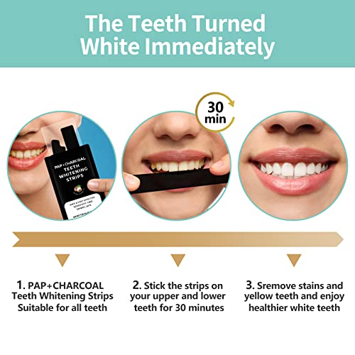 Image of Pap+ Charcoal Teeth Whitening Strips Professional Teeth Whitening Kit for Teeth Sensitive or Coffee Drinker, 28 Tooth Whitener Strips Easy to Use 14 Treatments by ECTEST
