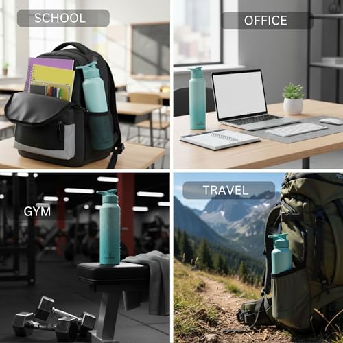 Image of Speedex Stainless Steel Metal Water Bottle 1 Ltr 1000 ml, BIS Approved, Leak Proof Sipper Cap Bottle for Office, School, Gym, Travel, Daily Use for Men, Women, Kids, Adults, Dual Blue, Set of 3