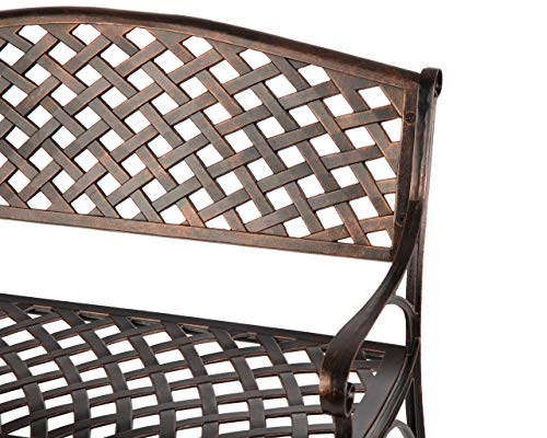 Balkene Home 61491 Patio Bench Cast Aluminum Lightweight Sturdy Bench Perfect for Relaxing Pause in Garden, Backyard Patio Basketweave Design - Antique Bronze Finish - Image 4