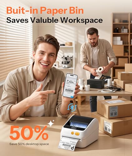 Image of Phomemo D421R Bluetooth Thermal Label Printer with Screen for Paper Level Display - Shipping Label Printer for Small Business, RFID Auto Size Detection 4x6 Thermal Printer with Segmented Code Screen
