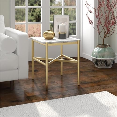 Image of Braxton 21.25'' Wide Rectangular Side Table with Faux Marble Top in Gold