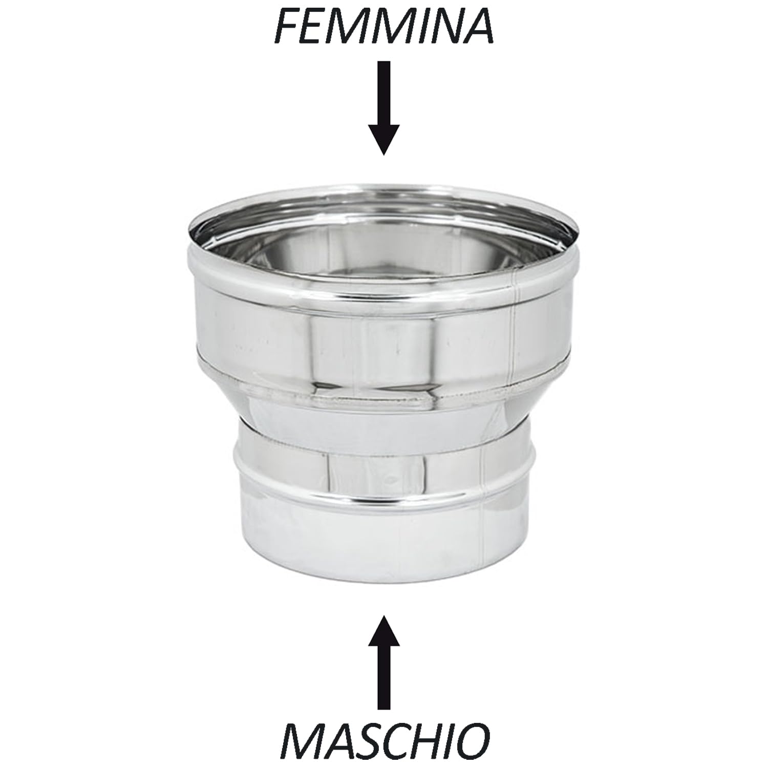 Aumento Acciaio INOX AISI 304 6Dc Riduzione Canna Fumaria Per Camino o Stufa Raccordo Stufa a Legna o Pellet TUTTE LE MISURE (150M-180F)