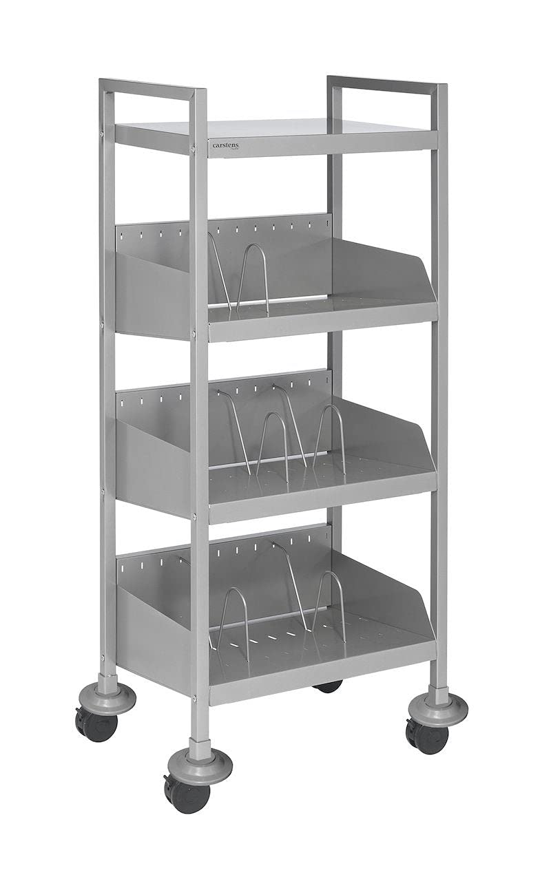 Carstens Flexfit Open Chart Rack for Medial Charts, Ring Binders, Books – L49.6 x W20 x H62.25 in. 480 Lb. Load Capacity – Rolling Book Cart with 4 Angle Shelves – Lockable Wheels