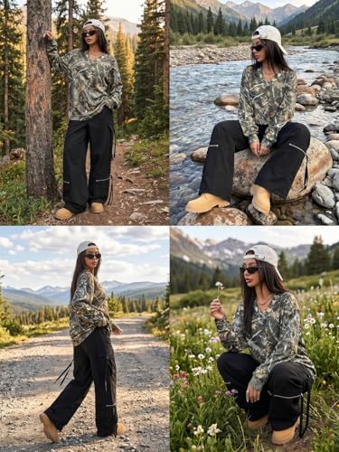 Image of GRECIILOOKS Cargo Pants for Woman | Trousers for Womans |High Waist Cotton Trouser Flared Parachute Pants with Side Pockets |Womens Cargo Pant | Elegant for College & Events (Available in Plus Size)