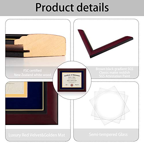 Image of ELSKER&HOME 8.5x11 Diploma Frame with Velvet Navy Mat,Real Wood | 8.5x11 Certificate Frame with Mat or 11x14 Inch Without Mat,Wide Molding Semi-Tempered Glass(Velvet Mat,Navy)
